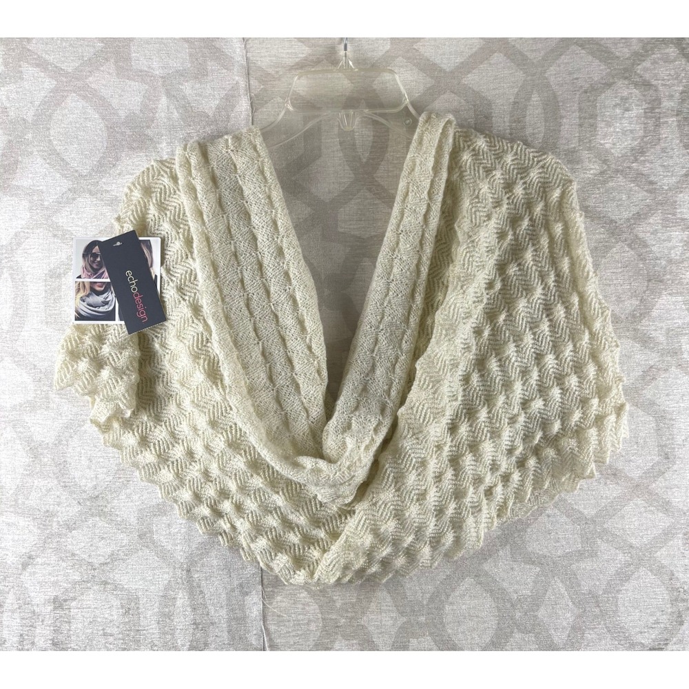 Echo Design Tube Metallic Knit Infinity Scarf Women OS Cream NEW Zig Zag Loop